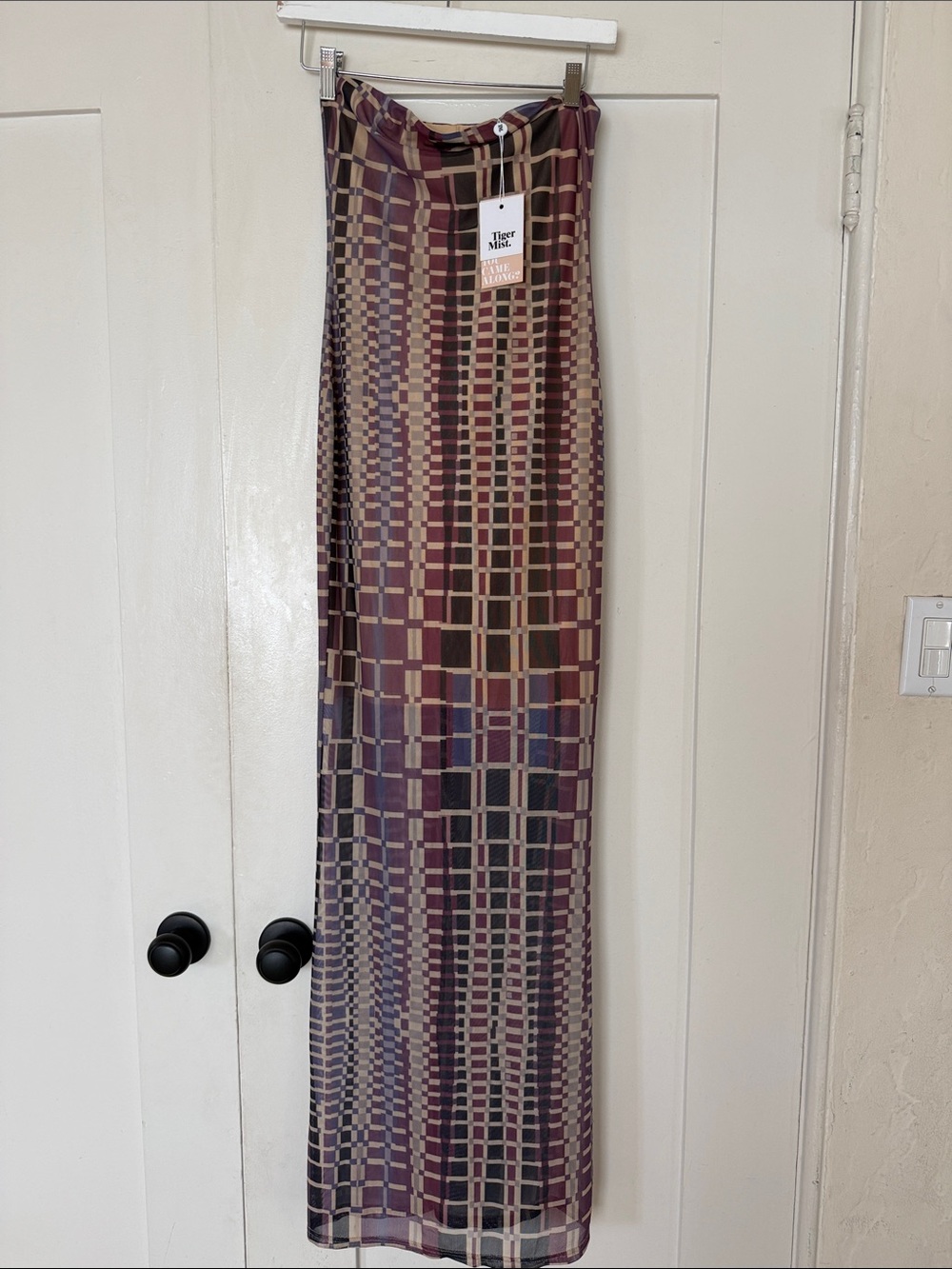 TIGER MIST Women's Geometric Maxi dress in Burgundy and Beige